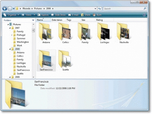 -In the accompanying figure, both the SanFrancisco and the Celtics folders are located in a folder named 2008 to indicate the year in which the photos were taken.