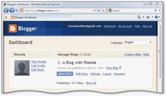 <strong> -After creating an account in Blogger and specifying a name and URL for your blog, Blogger displays your ____ page, as shown in the accompanying figure.</strong> A) Manage Blogs B) Blogger C) Profile Page D) Dashboard