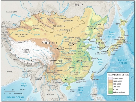 <strong> -The highest elevations are found in ________ China.</strong> A) western B) southeastern C) southern D) northern