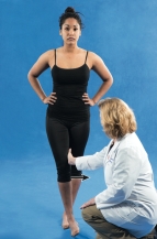 <strong> You are performing an assessment of the lower extremities. The accompanying figure indicates which range of motion movement of the hip?</strong> A) Flexion against resistance B) Extension against resistance C) Abduction against resistance D) Adduction against resistance