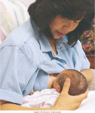 <strong>The nurse is teaching a postpartum patient different holds for breastfeeding. Which of the following figures depicts the football hold frequently used for patients who have had a cesarean birth?</strong> A) B) C) D)