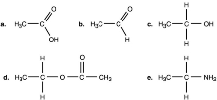 <strong>Figure 2.1 Which compound in Figure 2.1 is an ester?</strong> A) a B) b C) c D) d E) e