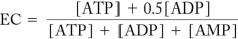 <strong>Given the energy charge equation below, if a biological system has an EC = 0.8, what is true about the concentrations of ATP, ADP, and AMP in the system? </strong> A) The concentrations are all equal. B) There is more ADP in the system than ATP or AMP. C) There is more ATP in the system than ADP or AMP. D) There is more AMP in the system than ATP and ADP.
