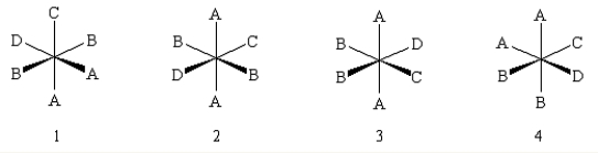 <strong>Which of the following complexes is (are) chiral? </strong> A) 4 B) 1 and 3 C) 2 D) 3 E) 1