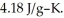 A 4.50-g sample of liquid water at 25.0 °C is heated by the addition of 133 J of energy.The final temperature of the water is ________ °C.The specific heat capacity of liquid water is