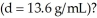 <strong>The pressure exerted by a column of liquid is equal to the product of the height of the column times the gravitational constant times the density of the liquid, How high a column of methanol would be supported by a pressure that supports a 713 mm column of mercury </strong> A)713 mm B)41 mm C)1.2 × 10<sup>4</sup> mm D)9.7 × 10<sup>3</sup> mm E)17 mm