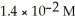 What is the [   ] (M)of a solution with a concentration of   and K<sub>b</sub> is 6.4 ×   at 25.0 °C?