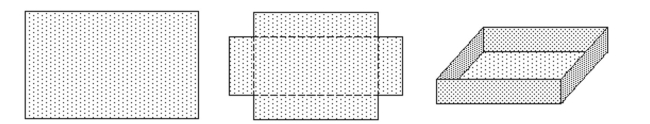 Solve the problem. -The area of a rectangular piece of cardboard shown is 860 square inches. The cardboard is used to make an open box by cutting a 4-inch square from each corner and turning up the sides. If the box is to have a Volume of 1680 cubic inches, find the dimensions of the cardboard that must be used.