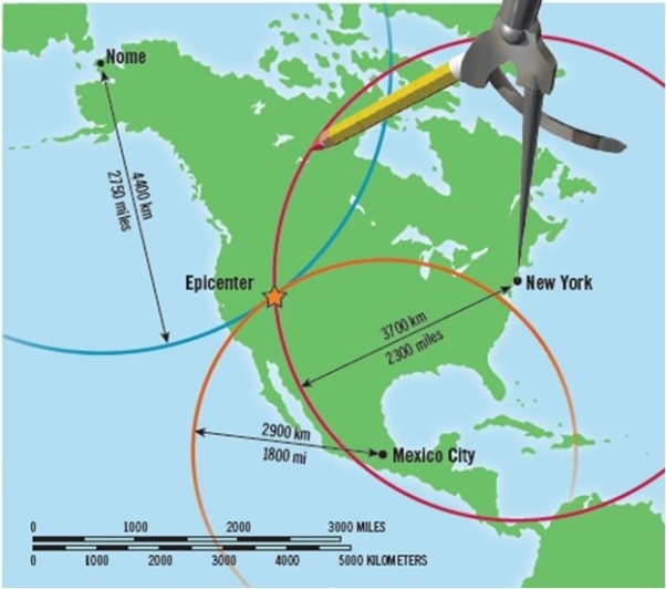 <strong>Look at the below diagram What does the above diagram show as relating to locating an earthquake epicenter?</strong> A) This is an example of using triangulation to correctly pinpoint an epicenter. B) It is possible to determine the depth of the earthquake through the use of three epicenters. C) Three is <u> not </u> a sufficient number of seismic stations to locate an earthquake epicenter. D) Only one of the three circle radius readings is needed. The other two are simply to check the location determined from the first.