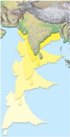 <strong>The below diagram shows the Indian subcontinent as it collided with Asia: This is an example of the formation of a _______.</strong> A) collisional mountain chain B) volcanic island arc C) continental volcanic arc D) transform fault