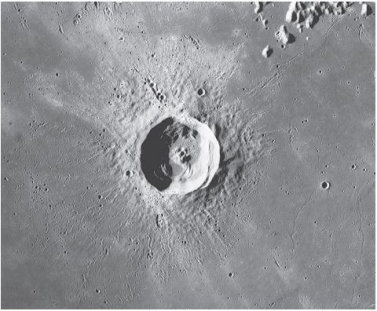 <strong>Consider the below image of a crater on the Moon. Why would you <u> not </u> expect to see a similar landscape on Earth? Earth has ___________and___________ .</strong> A) a much weaker atmosphere; is covered with regolith B) a much stronger atmosphere; is <u> not </u> covered with regolith C) a much stronger atmosphere; is covered with regolith D) a much weaker atmosphere; is <u> not </u> covered with regolith