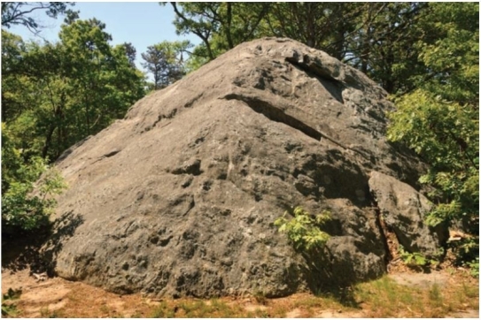 <strong>Please note the rock in the picture below It is out of place from the surrounding terrane and is known as an erratic. Knowing that glaciers p through this area, how did it get here?</strong> A) It was exposed by glacial erosion. B) It was deposited by a meltwater stream. C) It was carried in glacial ice from far away. D) It used to be a mountain but is all that is left after glacial erosion.