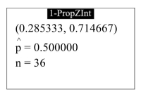 <strong>The following display from a TI-84 Plus calculator presents a 99% confidence interval for a proportion. Use the information in the display to construct a 95% confidence interval for p.</strong> A) (0.348, 0.652) B) (0.285, 0.715) C) (0.363, 0.637) D) (0.337, 0.663)