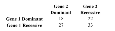 <strong>A geneticist is studying two genes. Each gene can be either dominant or recessive. A sample of 100 individuals is categorized as follows. Two genes are said to be in linkage equilibrium if the event that gene 1 is dominant is independent of the event That gene 2 is dominant. Are these genes in linkage equilibrium?</strong> A) No B) Yes