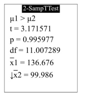 <strong>The following display from a TI-84 Plus calculator presents the results of a hypothesis test for the difference between two means. The sample sizes are What is the P-value?</strong> A) 0.995977 B) 11.007289 C) 0.004023 D) 3.171571