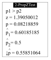 <strong>The following display from a TI-84 Plus calculator presents the results of a hypothesis test for the difference between two proportions. The sample sizes are </strong> A) No B) Yes