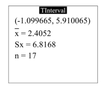 The following display from a TI-84 Plus calculator presents a 95% confidence interval for the mean difference between matched pairs. What is the point estimate of \mu _ { d } ?