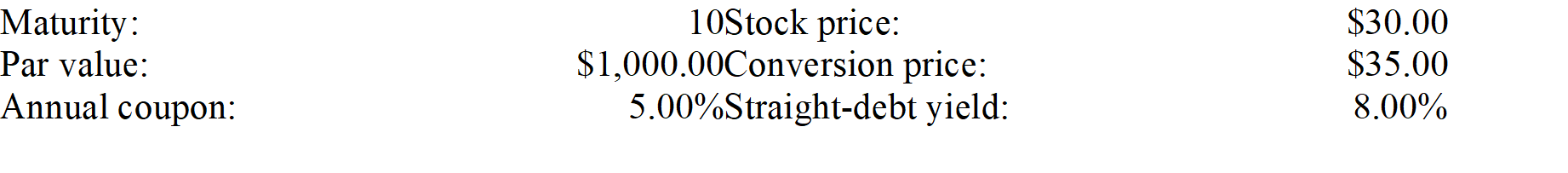 <strong>Neuman Corporation Convertible Bonds The following data apply to Neuman Corporation's convertible bonds: Refer to the data for the Neuman Corporation's convertible bonds. What is the bond's conversion value?</strong> A) $698.15 B) $734.89 C) $773.57 D) $814.29 E) $857.14