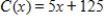 A linear cost function is , where x represents the number of units produced. If 50 units are currently produced, determine the marginal cost. 