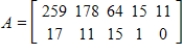 <strong>The tables below give the numbers of some species of threatened and endangered wildlife in the United States and in foreign countries in 2003. Write a matrix A that contains the number of each of these species in the United States in 2003 and a matrix B that contains the number of each of these species outside the United States in 2003. United States Foreign </strong> A) , B) , C) , D) , E) ,