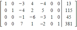 A simplex matrix for a standard maximization problem is given. Indicate whether or not the solution shown is complete (optimal). If the solution is not complete, find the next pivot or indicate that no solution exists.