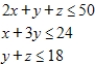 <strong>Use the simplex method to maximize the given function. Assume all variables are nonnegative. Maximize subject to </strong> A)maximum: 126 at , , B)maximum: 337 at , , C)maximum: 386 at , , D)maximum: 43 at , , E)maximum: 368 at , ,