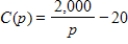 <strong>Suppose that the cost C in dollars of obtaining water that contains p percent impurities is given by . Find , if it exists. </strong> A)$0 B)$20 C)$200 D)$2,000 E)does not exist