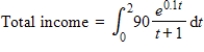 The production from a particular assembly line is considered a continuous income stream with annual rate of flow given by   (in thousands of dollars per year). Use Simpson's Rule with n = 4 to approximate the total income to 2 decimal places over the first 2 years, given by   . ​