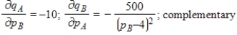 <strong>The demand functions for   and   units of two related products, A and B, are given by ​   ​ Where   and   are in dollars. Find the marginal demand of   with respect to   and the marginal demand of   with respect to   . Are the two goods competitive or complementary? ​</strong> A)   B)   C)   D)   E)   <div style=padding-top: 35px> 