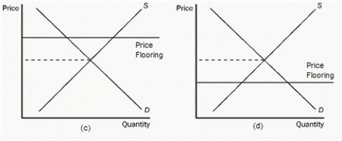 <strong>Figure 6-1 Refer to Figure 6-1.In which panel in the figure shown would there be a shortage for the product</strong> A)panel (a) B)panel (b) C)panel (c) D)panel (d)