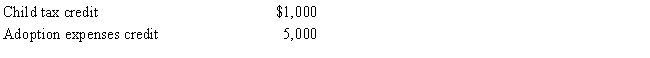 <strong>Prior to the effect of the tax credits, Justin's regular income tax liability is $200,000. and his tentative minimum tax is $195,000. Justin reports the following credits. Calculate Justin's tax liability after credits.</strong> A)$190,000 B)$194,000 C)$195,000 D)$200,000
