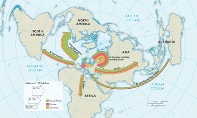 <strong>According to Map 24.1: European Investment to 1914, which areas appear to be receiving the largest amount of British investments? </strong> A)Latin America B)The United States and Canada C)Africa D)Australia and New Zealand
