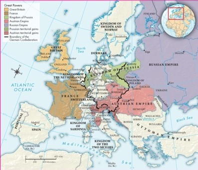 <strong>According to Map 21.1: Europe in 1815, which countries were considered the Great Powers of Europe in the first half of the nineteenth century? </strong> A)The Kingdom of Sardinia, France, the Kingdom of Prussia, the Austrian Empire, and the Russian Empire B)Great Britain, the Kingdom of Prussia, the Austrian Empire, the Russian Empire, and the Kingdom of the Two Sicilies C)Great Britain, the Russian Empire, the Kingdom of Prussia, France, and the Austrian Empire D)The Kingdom of Sweden and Norway, Denmark, Prussia, the Austrian Empire, and the Russian Empire