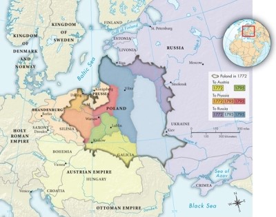 <strong>According to Map 16.1: The Partition of Poland, 1772-1795, which power or powers benefited most from the partitions? </strong> A)Prussia B)Russia C)Austria D)Ottoman Empire