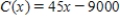 <strong>A manufacturer of DVD players has monthly fixed costs of $9000 and variable costs of $45 per unit for one particular model.For this model DVD player,find the function for monthly total costs where x denotes the number of units produced and sold. </strong> A) B) C) D) E) 