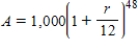 <strong>You deposit $1,000 in an account with an annual interest rate of change r (in decimal form)compounded monthly.At the end of 4 years,the balance is Find the rate of change of A with respect to r when Round your answer to two decimal places. </strong> A) $1,375.67 B) $65,594.67 C) $114.64 D) $5,466.22 E) $5,430.02
