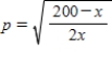 <strong>Find the rate of change of x with respect to p. , </strong> A) B) C) D) E) 