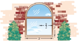 <strong>A Norman window is constructed by adjoining a semicircle to the top of an ordinary rectangular window (see figure).Find the dimensions of a Norman window of maximum area if the total perimeter is 22 feet.Round yours answers to two decimal places. </strong> A) feet and feet B) feet and feet C) feet and feet D) feet and feet E) feet and feet