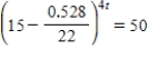 <strong>Solve for t.Round your answer to four decimal places. </strong> A) 1.4454 B) 0.3611 C) 2.6344 D) 0.3614 E) 2.7184