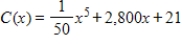 <strong>Find the cost function for the marginal cost and fixed cost of $2,800 (for x = 0). </strong> A) B) C) D) E)