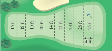 Estimate the surface area of the golf green shown in the figure using the midpoint rule. ​   ​