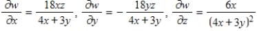 <strong>Find the first partial derivatives with respect to x,y,and z. </strong> A) B) C) D) E) 
