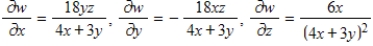 <strong>Find the first partial derivatives with respect to x,y,and z. </strong> A) B) C) D) E) 
