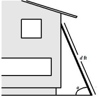 <strong>A 22-foot ladder leaning against the side of a house makes a 77° angle with the ground (see figure).How far up the side of the house does the ladder reach? Round your answer to four decimal places. </strong> A) 21.4361 feet B) 22.5787 feet C) 4.9489 feet D) 5.0791 feet E) 97.7991 feet