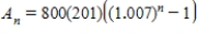 <strong>A deposit of $800 is made each month in an account that earns 8.4% interest,compounded monthly.The balance in the account after n months is given by Find the balance after 20 years by computing the 240th term of the sequence.Round your answer to two decimal places. </strong> A) $696,946.54 B) $1,018,546.54 C) $24,073.84 D) $343,954.07 E) $1,125.60