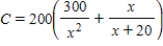 The ordering and transportation cost C of the components used in manufacturing a product is given by where C is measured in thousands of dollars and x is the order size in hundreds.Find the order size that minimizes the cost.Round your answer to the nearest unit. 