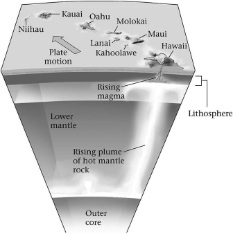<strong>Consult the figure below.Hawaii is an example of ________.  </strong> A)hot-spot volcanism B)mid-ocean-ridge volcanism C)volcanic island arc formed by subduction D)transform margin <div style=padding-top: 35px> 