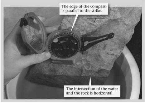 <strong>A geologist's compass differs from the more widely known orienteering compass in that the geologist's compass ________.  </strong> A)possesses an inclinometer,allowing the user to measure dip and plunge angles B)contains a barometer that warns the geologist of approaching storms C)can chemically analyze rock samples in the field D)needle points directly toward geographic north rather than geomagnetic north <div style=padding-top: 35px> 