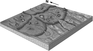 <strong>Using the figure below,identify which way the glacier advanced. </strong> A)north B)south C)east D)west
