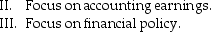 <strong>Which of the following should be done by a manager wishing to raise his stock's price? I. Focus on maximizing the present value (PV) of the free cash flow. </strong> A) I only B) II only C) I and II D) II and II